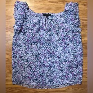 Banana Republic lightweight floral print Top Blouse M ruffled shoulder Boat neck